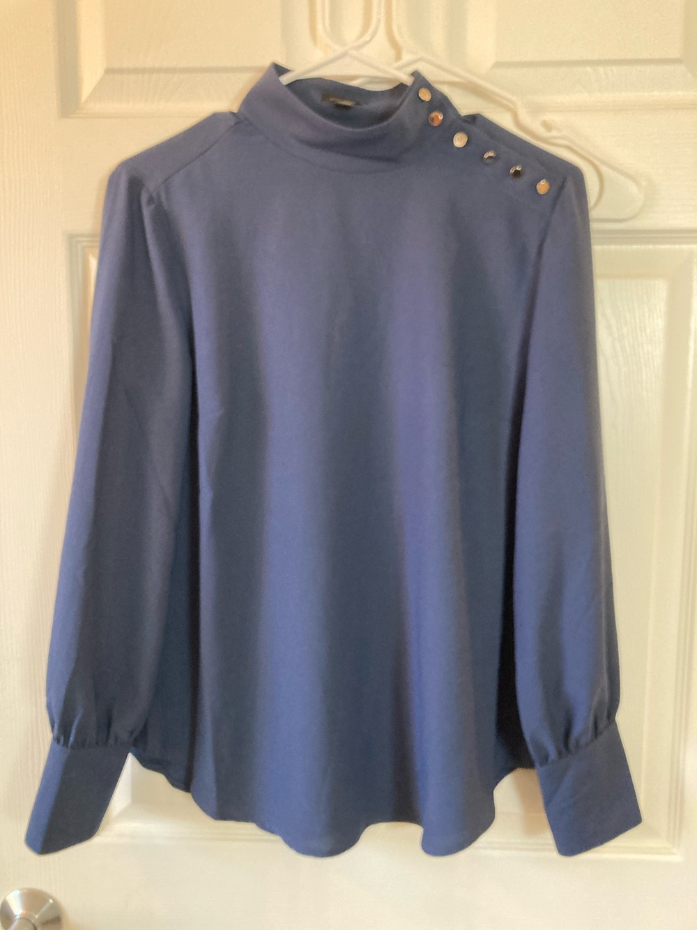Ann Taylor Periwinkle High-Neck Button-Shoulder Blouse